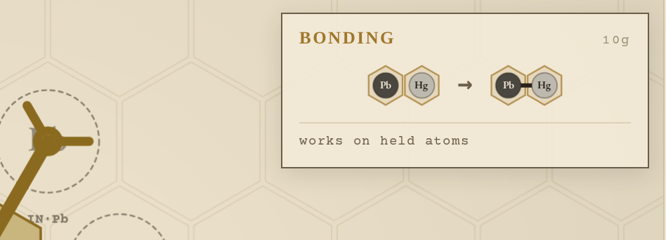 The tutorial card for the bond glyph, pinned to the board's top right